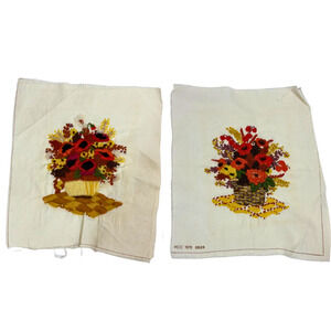 Creative Circle Crewel Kit 0516 Poppies And Zinnia Completed Wall Art Set of 2